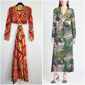 Connor & Blake 100% Cotton Back Cutout Maxi Dress Red Yellow Large